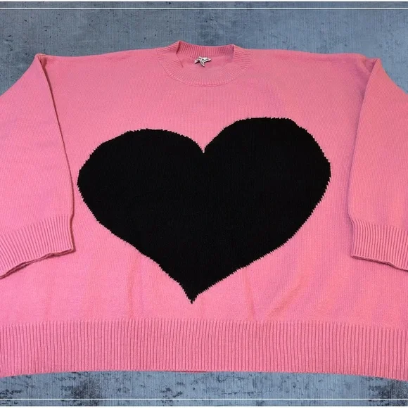 NWOT! WHITE BIRCH, WOMENS 3X LONG SLEEVE PULLOVER PINK SWEATER W/BLACK HEART. - Picture 9 of 14